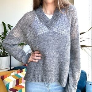 Second Female Mohair Wool Gray Lace V-neck Longsleeve Sweater S